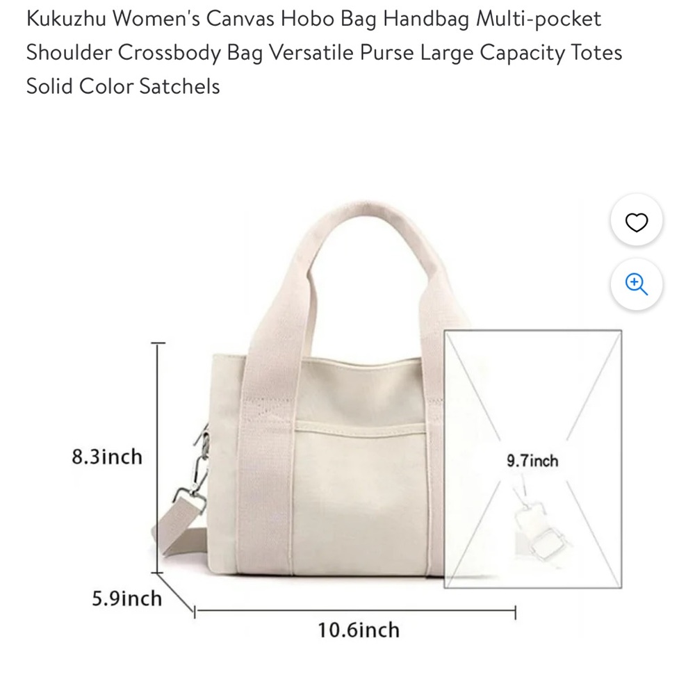 Canvas Hobo Bag for Women Handbag Multi-pocket Shoulder Crossbody Bag NWT - Picture 2 of 9
